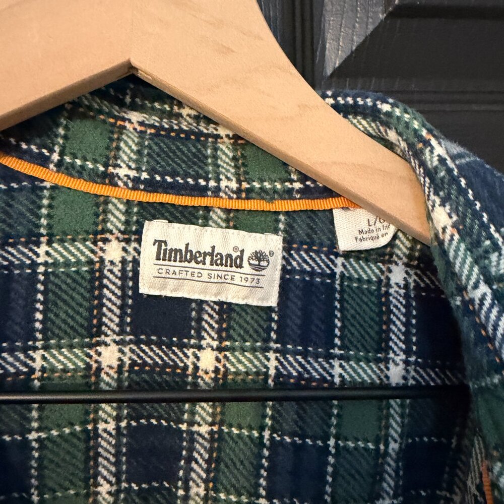 Mens Timberland Heavyweight Flannel Green Blue Large - Picture 2 of 4